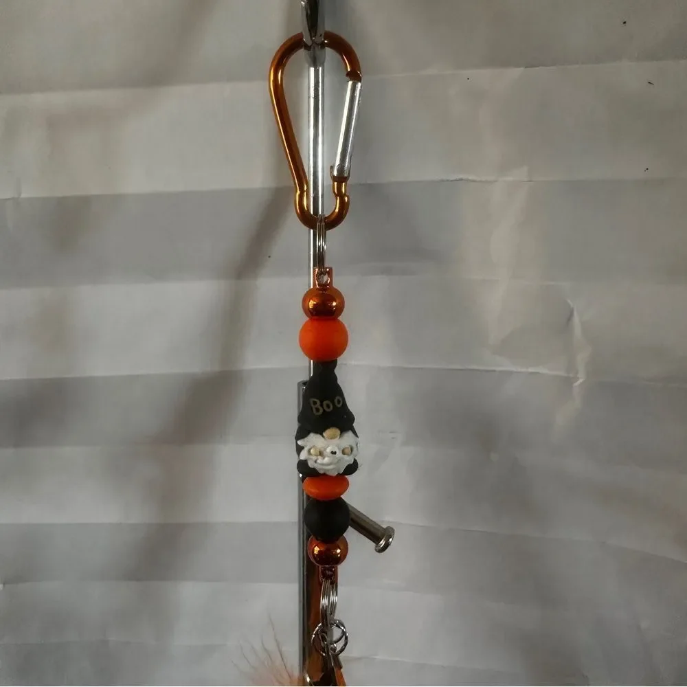 Feather Clip Keychain Halloween Gnome Themed Handmade